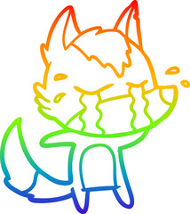 rainbow gradient line drawing of a cartoon crying wolf