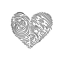 Vector isolated one single heart of two fingerprints  colorless black and white contour line easy drawing