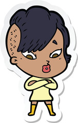 sticker of a cartoon surprised girl