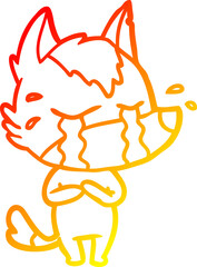 warm gradient line drawing of a cartoon crying wolf