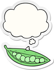 cartoon peas in pod with thought bubble as a printed sticker