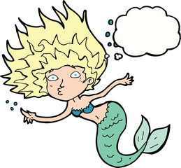 cartoon mermaid with thought bubble