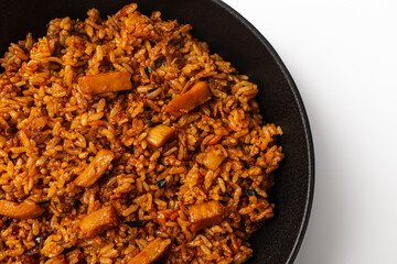 Squid pork belly bulgogi fried rice on white background