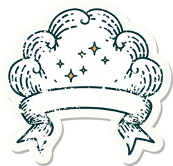 worn old sticker with banner of a cloud