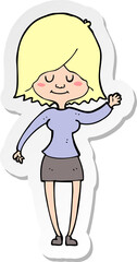 sticker of a cartoon happy woman