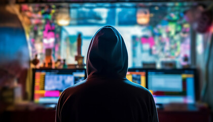 A programmer working at night