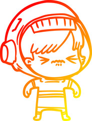 warm gradient line drawing of a cartoon astronaut woman