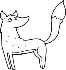 freehand drawn black and white cartoon wolf