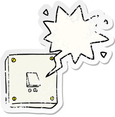 cartoon light switch with speech bubble distressed distressed old sticker