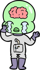 cartoon big brain alien crying