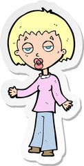 sticker of a cartoon tired woman