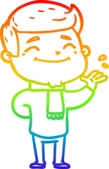 rainbow gradient line drawing of a happy cartoon man