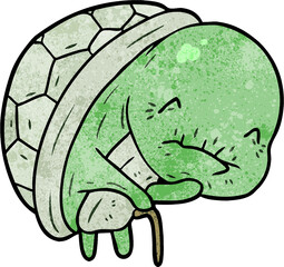 cute cartoon old turtle with walking stick