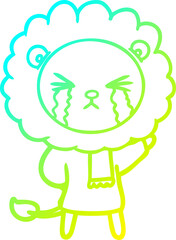 cold gradient line drawing of a cartoon crying lion