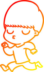 warm gradient line drawing of a cartoon calm boy