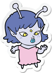sticker of a pretty cartoon alien girl