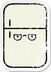 distressed sticker of a cute cartoon fridge freezer