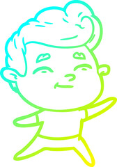 cold gradient line drawing of a happy cartoon man