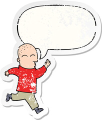 cartoon man running with speech bubble distressed distressed old sticker