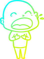 cold gradient line drawing of a cartoon shouting bald man