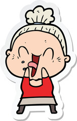 sticker of a cartoon happy old woman