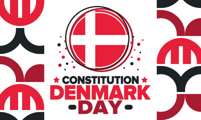 Denmark Constitution Day. National happy holiday, celebrated annual in June 5. Danish flag. Denmark independence and freedom. Patriotic poster. Festive and parade design. Vector illustration