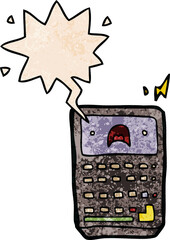 Obraz premium cartoon calculator with speech bubble in retro texture style