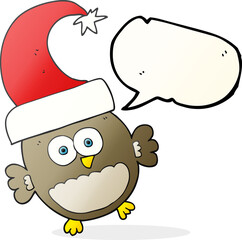 freehand drawn speech bubble cartoon little christmas owl