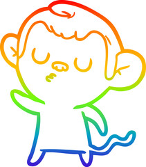 rainbow gradient line drawing of a cartoon monkey
