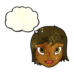 cartoon female face with thought bubble