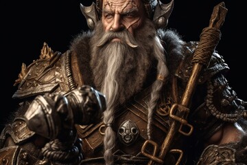 Fototapeta na wymiar Dwarfs are a fictional humanoid race often depicted in fantasy literature, movies, and games. Typically, they are characterized as shorter and stockier than humans, with muscular builds, thick beards.