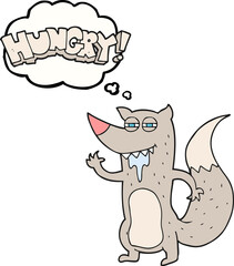freehand drawn thought bubble cartoon hungry wolf
