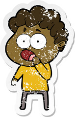 distressed sticker of a cartoon man gasping in surprise