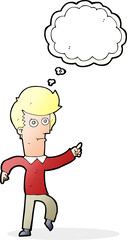 cartoon man pointing with thought bubble