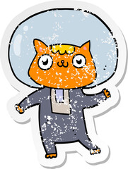 distressed sticker of a cartoon space cat