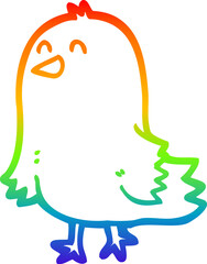 rainbow gradient line drawing of a cartoon bird
