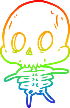 rainbow gradient line drawing of a cute cartoon skeleton