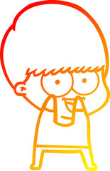 warm gradient line drawing of a happy cartoon boy