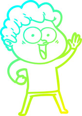 cold gradient line drawing of a cartoon happy man
