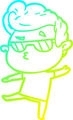 cold gradient line drawing of a cartoon cool guy