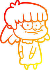 warm gradient line drawing of a cartoon smiling woman