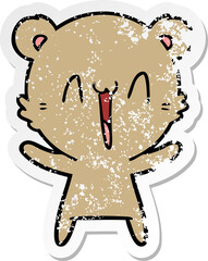 distressed sticker of a happy bear cartoon