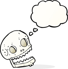 cartoon spooky skull with thought bubble