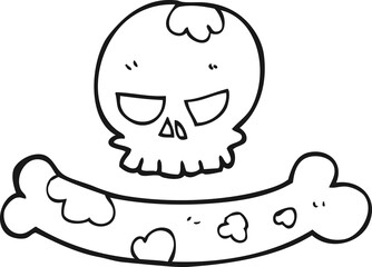 freehand drawn black and white cartoon skull and bone symbol