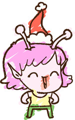 Christmas Alien Chalk Drawing