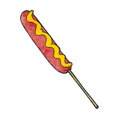 freehand textured cartoon hotdog on a stick