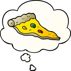 cartoon pizza with thought bubble in smooth gradient style