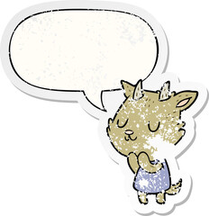 cute cartoon goat with speech bubble distressed distressed old sticker