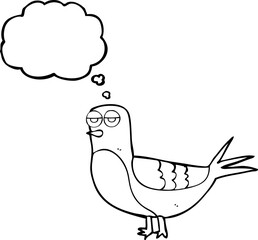 freehand drawn thought bubble cartoon pigeon