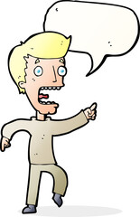 cartoon terrified man with speech bubble